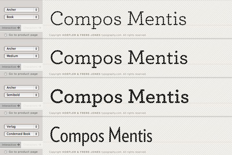 Preview of fonts Archer and Verlag Condensed by Hoefler & Frere-Jones