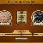 Screenshot of The Museum Game sliding scale of interestingness. A convict love token is connected to Mary Gilmore's typewriter with the resemblance 'anti-establishment: he's a highway robber; she's a radical socialist poet